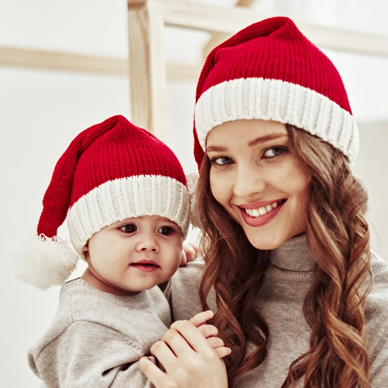 

Knitted Baby Christmas Hat Cute Navidad Hat Pompom Adult Child Soft Beanie Santa Claus Hat New Year Kid Gift Xmas Decorate 2023