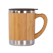 Practical Bamboo Coffee Mug Stainless Steel Wooden Coffee Tea Cup Insulated Portable for Office Keeps Drinks Hot or Cold G5AB
