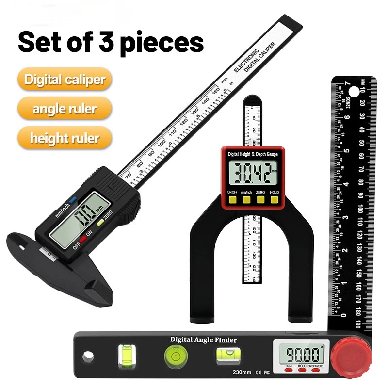 3-piece Set Digital Caliper Level and Angle Ruler Height Ruler Depth Ruler Multi-function Measuring Tool Woodworking Tool
3-piece Set Digital Caliper Level and Angle Ruler Height Ruler Depth Ruler Multi-function Measuring Tool Woodworking Tool