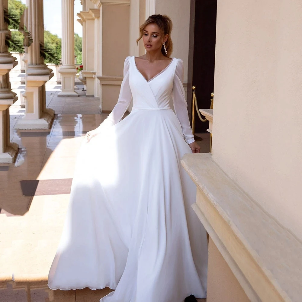 Boho V-Neck Chiffon Wedding Dress Long Sleeves Simple Wedding Gowns 2022 Backless Elegant Bridal Gown For Women Vestido de Novia
Boho V-Neck Chiffon Wedding Dress Long Sleeves Simple Wedding Gowns 2022 Backless Elegant Bridal Gown For Women Vestido de Novia