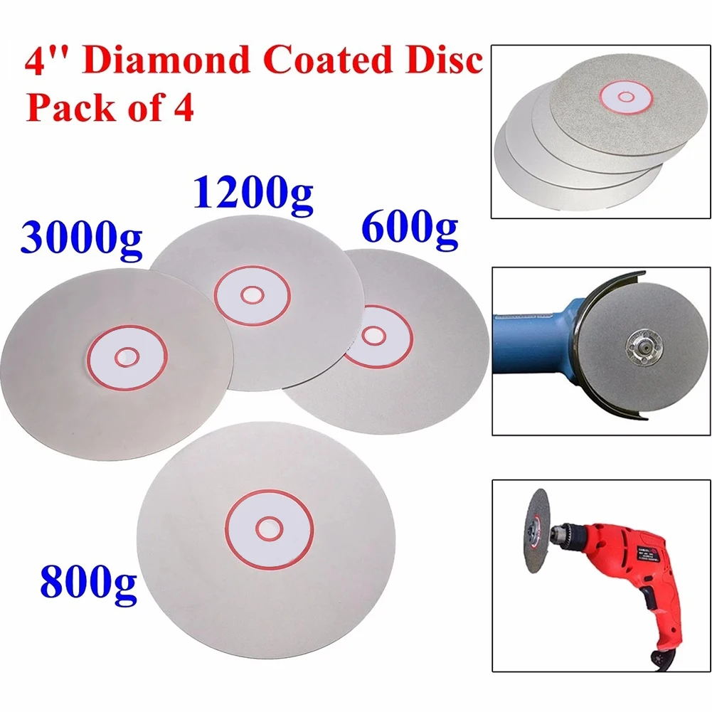 

4 шт. 4 дюйма 600 #800 #1200 #3000 плоские круговые диски с алмазным покрытием шлифовальные полировальные диски для полировки драгоценностей, агатног...