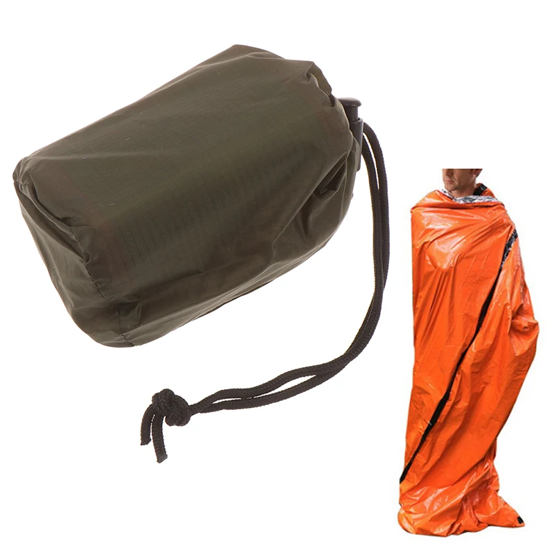 

Полиэтиленовый спальный мешок + армейский зеленый мешок для хранения, аварийный спальный мешок, термальный водонепроницаемый для выживания на природе, кемпинга, пешего туризма