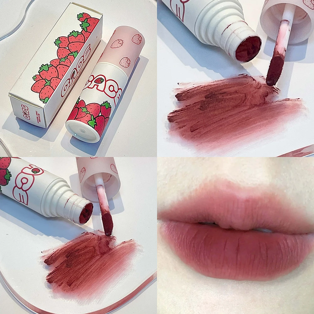 6 Color Cute Strawberry Velvet Lipstick Blush Matte Nude Lip Gloss Long Lasting Non-stick Cup Lip Tint Mud Beauty
6 Color Cute Strawberry Velvet Lipstick Blush Matte Nude Lip Gloss Long Lasting Non-stick Cup Lip Tint Mud Beauty