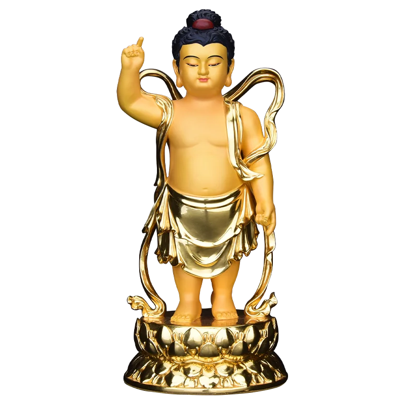 Pure copper with gold-plated bathing Buddha Prince Buddha statue 
Pure copper with gold-plated bathing Buddha Prince Buddha statue