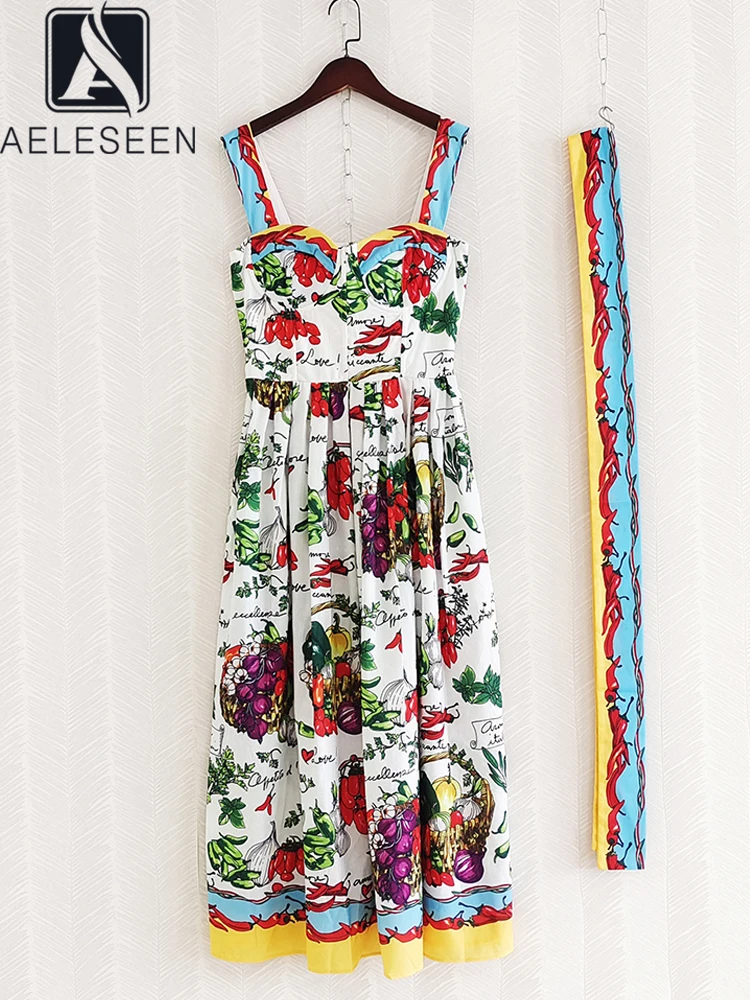AELESEEN Fashion Designer Women Cotton Dress Summer Sicilian Spaghetti Strap Vegetables Print Elegant Slim Belt Camisole
AELESEEN Fashion Designer Women Cotton Dress Summer Sicilian Spaghetti Strap Vegetables Print Elegant Slim Belt Camisole