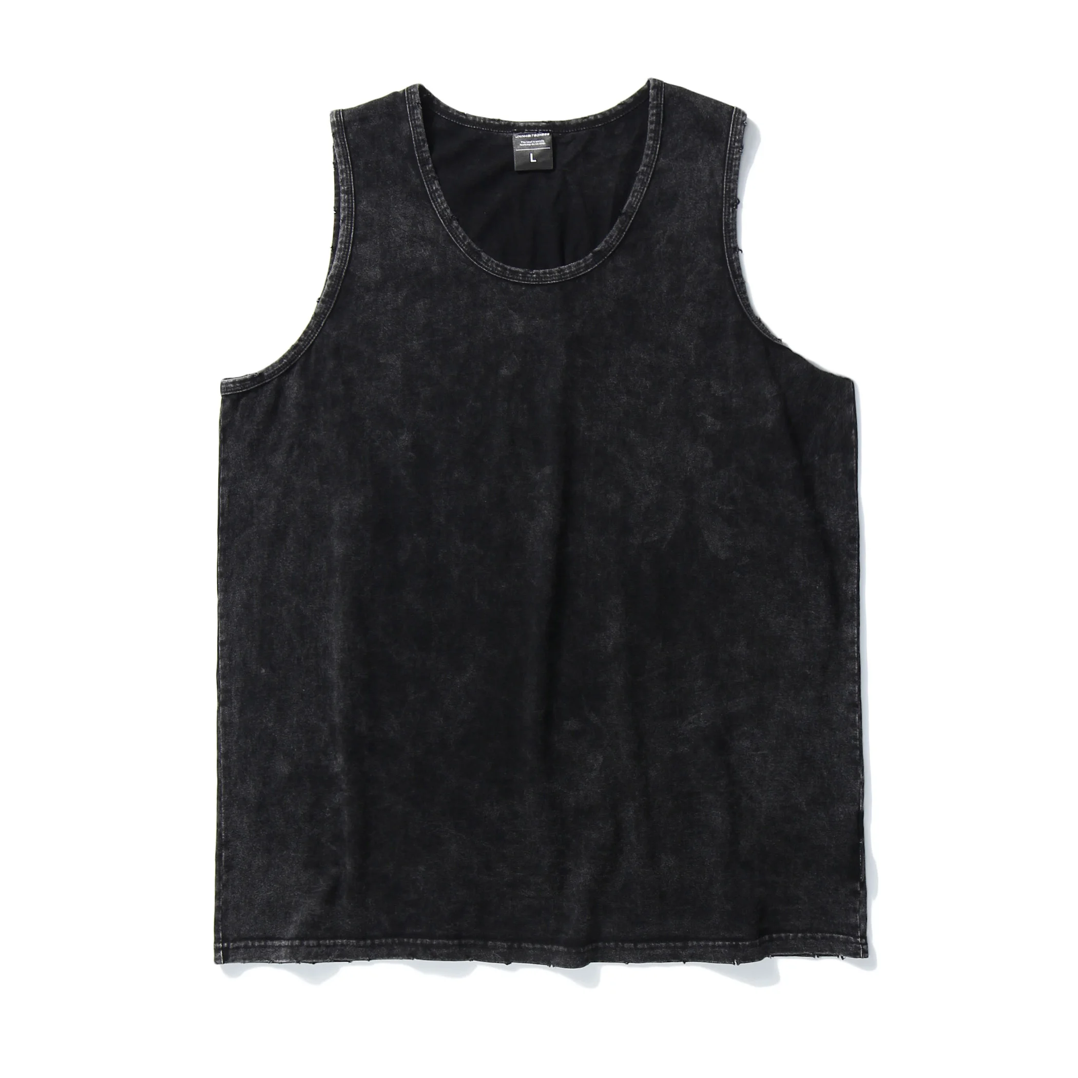 

High Street Black Washed Distressed Vest Men Summer Fashion Thin Perforated Solid Color Sleeveless Bottom Shirt Baggy Tank Tops