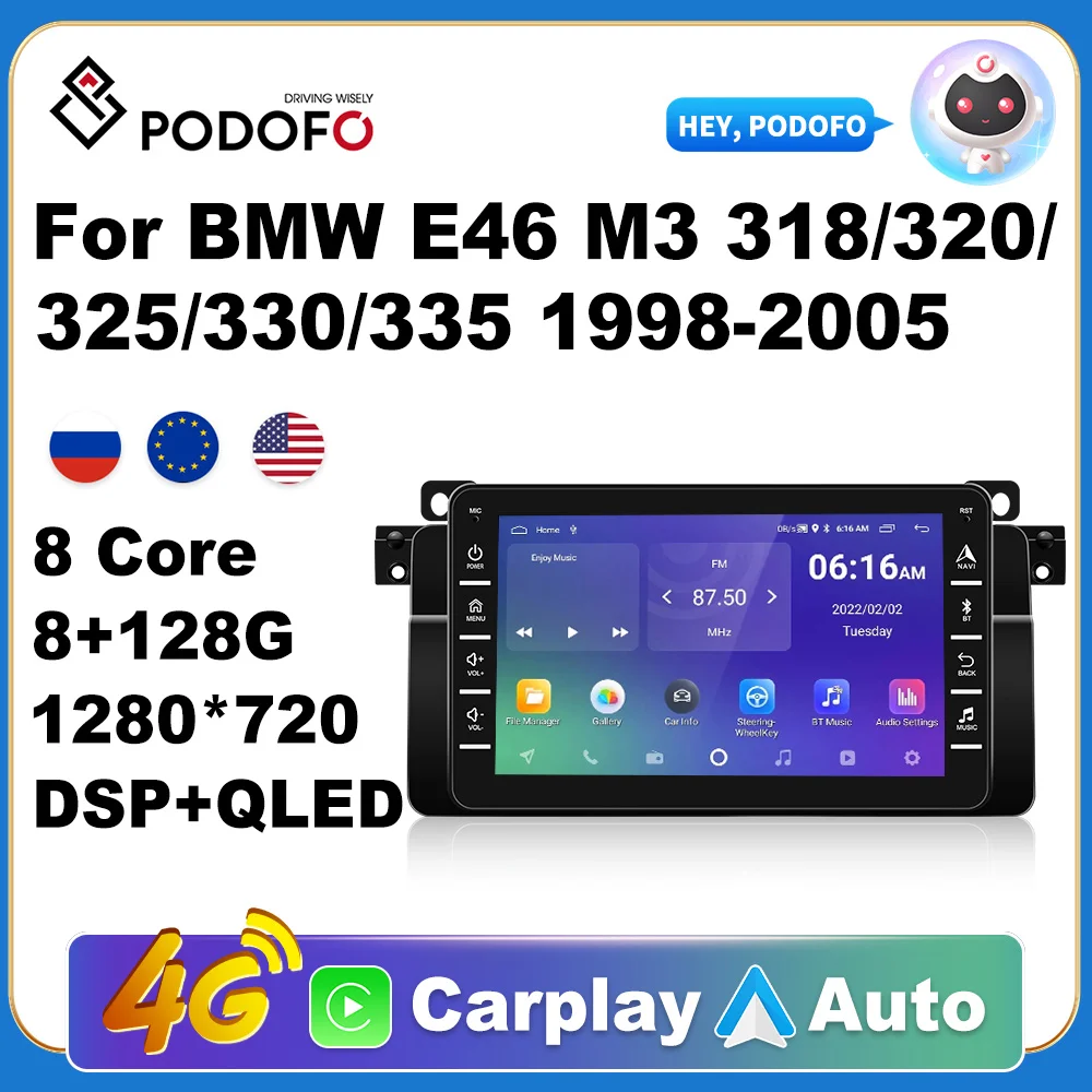 Podofo 2 Din 8" Android 10.0 GPS AI Voice Car Radio WIFI 4G 8+128G 8 Cores for BMW E46 M3 318/320/325/330/335 1998-2005 Carplay
Podofo 2 Din 8" Android 10.0 GPS AI Voice Car Radio WIFI 4G 8+128G 8 Cores for BMW E46 M3 318/320/325/330/335 1998-2005 Carplay