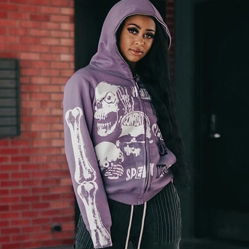 Свитер женский в готическом стиле с длинным рукавом, на молнии 
Свитер женский в готическом стиле с длинным рукавом, на молнии