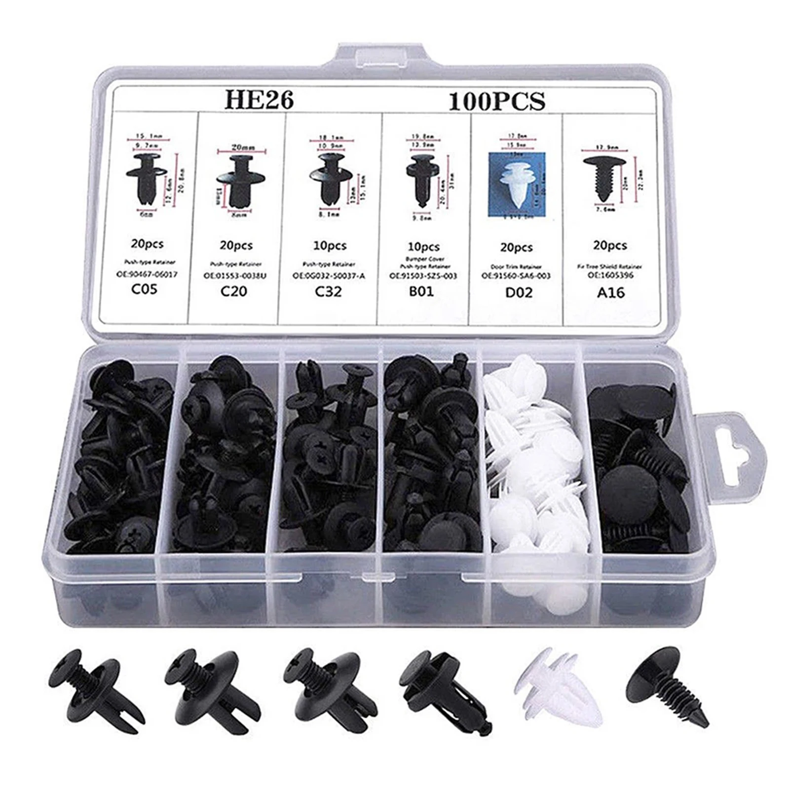 Auto Fastener Clips 100Pcs Mixed Car Body Push Pin Rivet Bumper Door Trim Panel Retainer Fastener Kit Plastic Rivets Clips
Auto Fastener Clips 100Pcs Mixed Car Body Push Pin Rivet Bumper Door Trim Panel Retainer Fastener Kit Plastic Rivets Clips