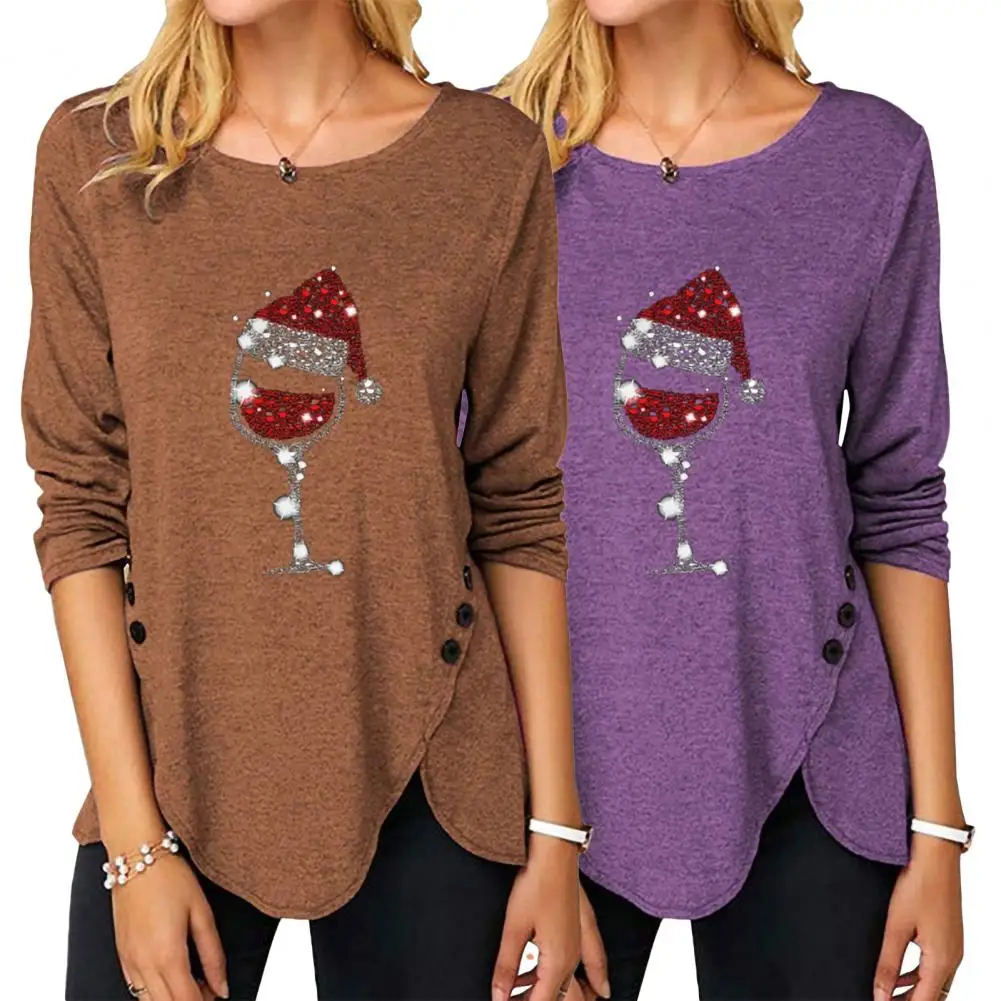 Wine Glass Print Long Sleeve Women Blouse Autumn Winter Christmas Element Crew Neck T-shirt Irregular Hem Loose Top For Party
Wine Glass Print Long Sleeve Women Blouse Autumn Winter Christmas Element Crew Neck T-shirt Irregular Hem Loose Top For Party