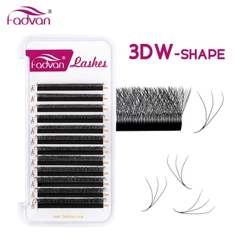 Fadvan 3D W Lashes 0.07 C/D Premade W Fan Lash Extensions Natural Soft Black/Brown W Style Lashes Faux Mink Individual Lashes