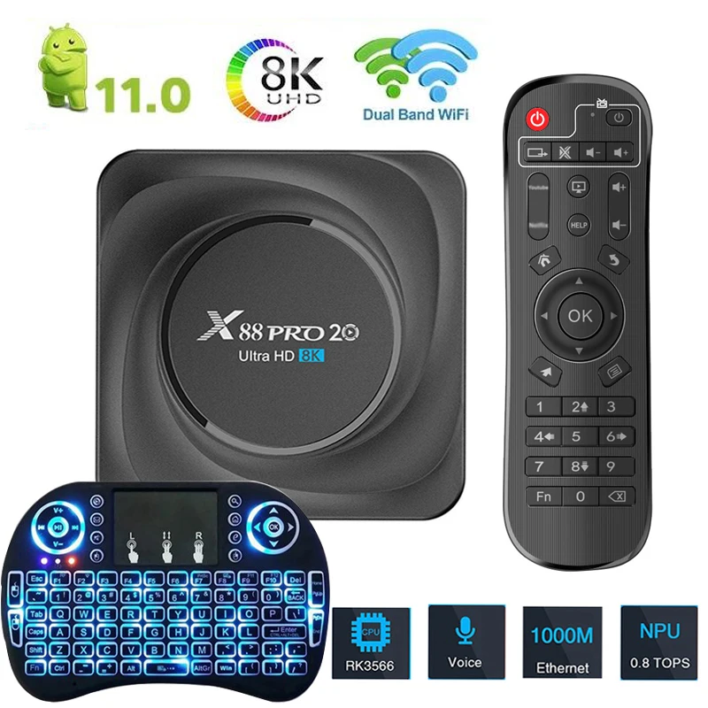 HD 8K Android 11 Set Top Box X88 Pro 20 Smart TV Box RK3566 HDMI-compatible TV Box For Youtube 2.4G 5G WiFi 1000M Media Player
HD 8K Android 11 Set Top Box X88 Pro 20 Smart TV Box RK3566 HDMI-compatible TV Box For Youtube 2.4G 5G WiFi 1000M Media Player