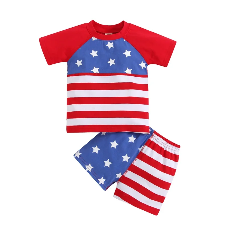 Independence Day Children Two Piece Outfits, Baby Stripe Star Print T-shirt Tops Matching Elastic Waist Shorts
Independence Day Children Two Piece Outfits, Baby Stripe Star Print T-shirt Tops Matching Elastic Waist Shorts