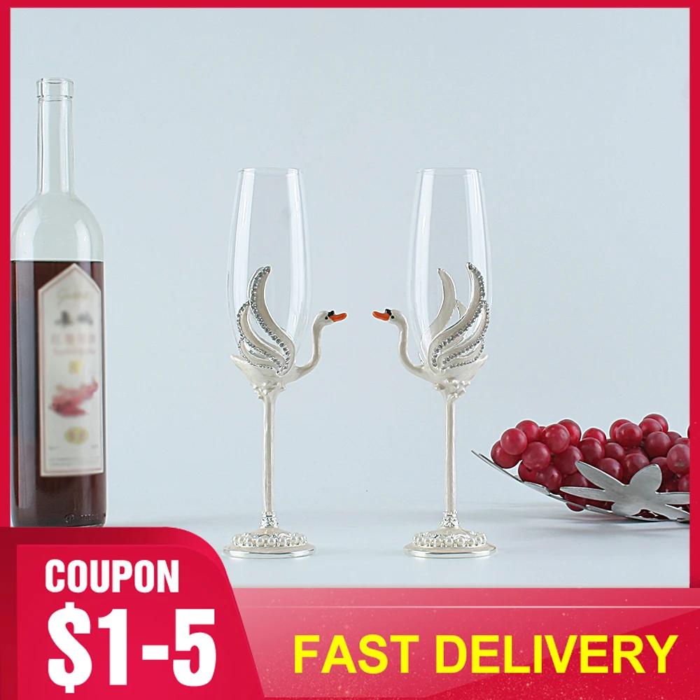 

2 PCS /Set Crystal Wedding Toasting Champagne Flutes Glasses Drink Cup Party Marriage Wine Decoration Cups For Parties Gift Box