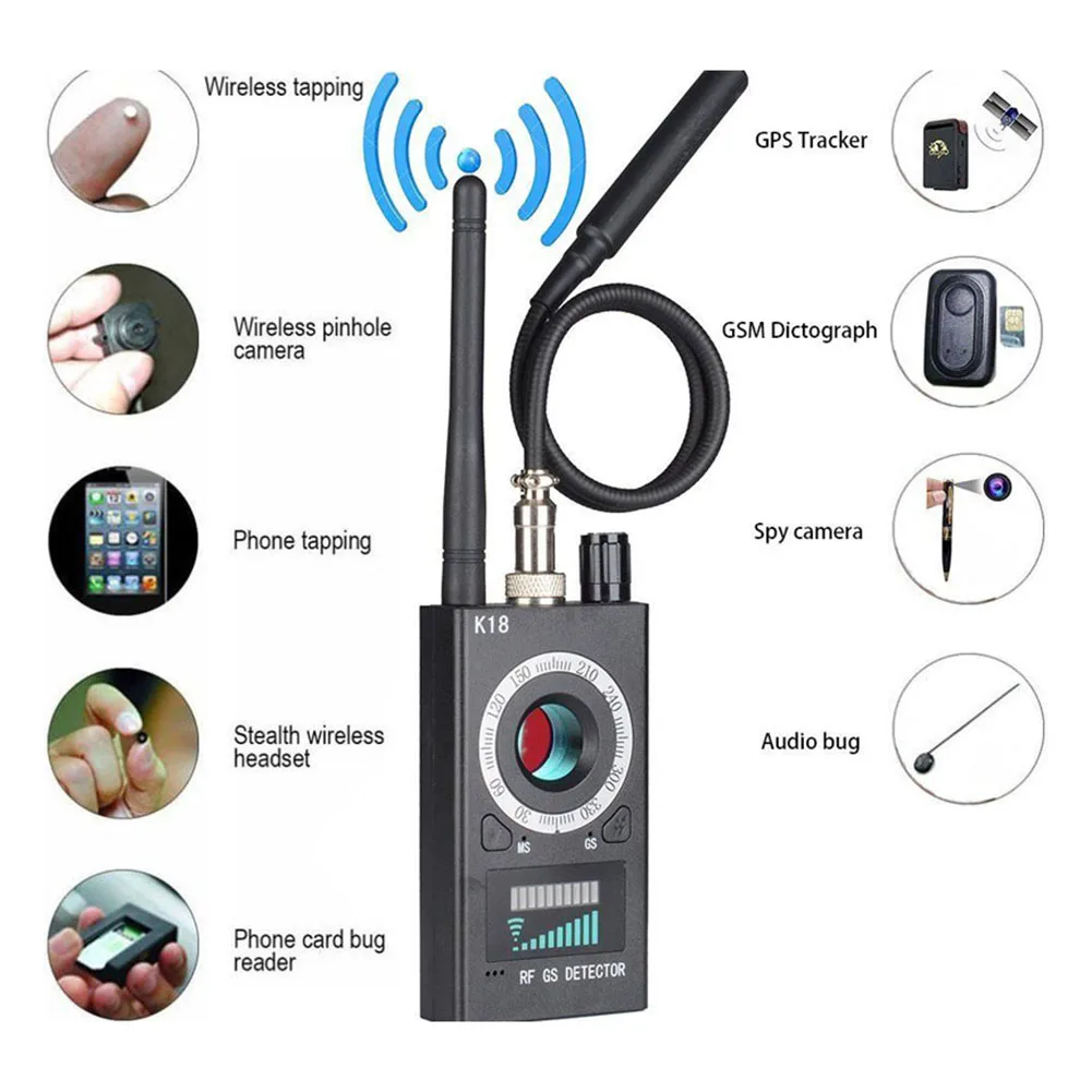 K18 Detector Anti Mini Bug Audio Hidden-Camera GSM Finder Security Protection Camera Detector Wireless Signal Locator Tracker
K18 Detector Anti Mini Bug Audio Hidden-Camera GSM Finder Security Protection Camera Detector Wireless Signal Locator Tracker