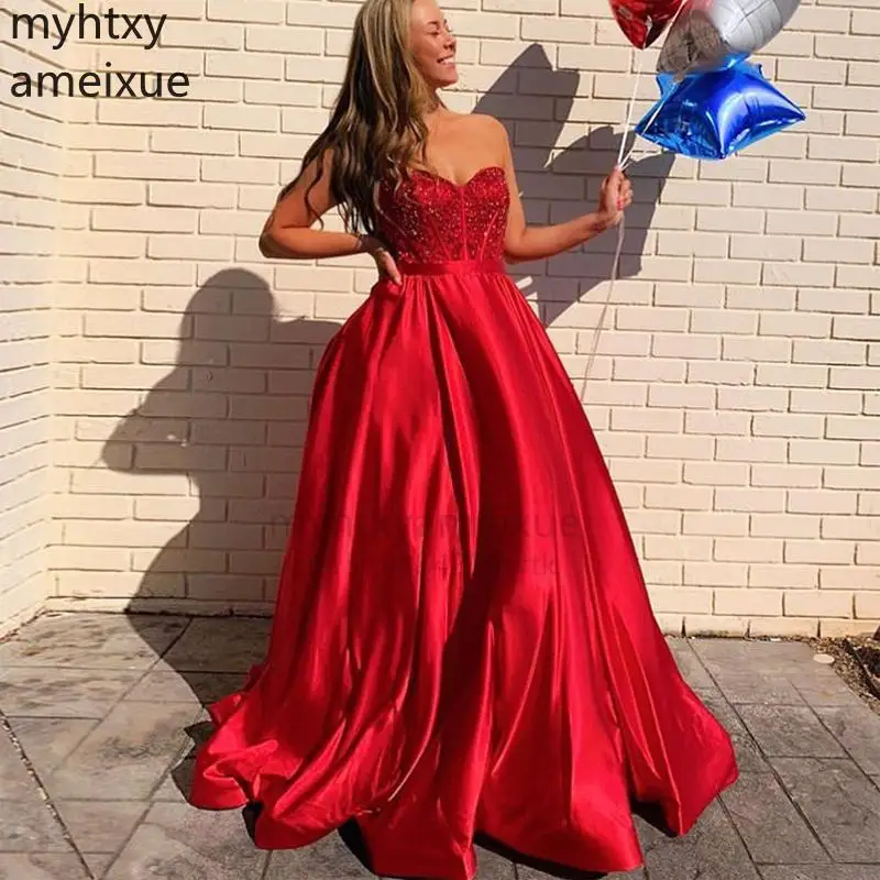 2022 Arrival A-line Event Prom Dress Sweetheart Neckline Beading Formal Party Dresses Red Satin Gowns Sweep Train Plus Size
2022 Arrival A-line Event Prom Dress Sweetheart Neckline Beading Formal Party Dresses Red Satin Gowns Sweep Train Plus Size