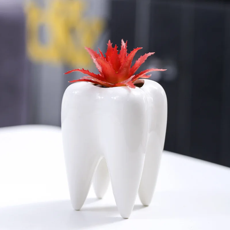 

Creativity Ceramic Vase Teeth Shape Plant Pot Ornament Arrangement Living Room Flowerpot Decoration Simulation Tooth Vases Decor