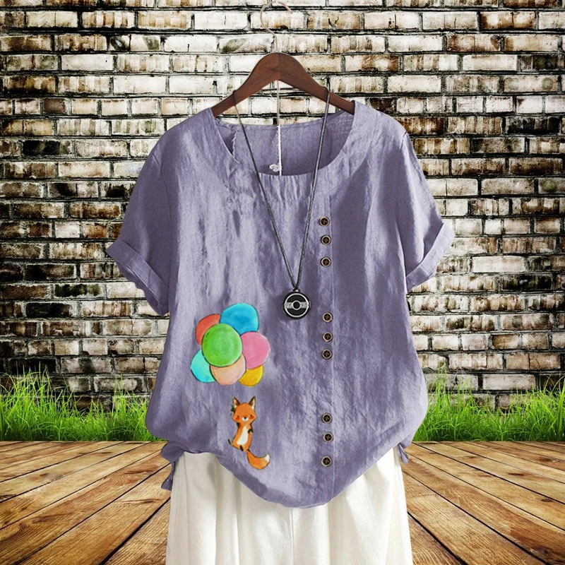 New Summer Ladies Cartoon Animal Balloon Print Loose T-shirt Fashion Casual Linen Round Neck Plus Size Shirt Top XS-5xl
New Summer Ladies Cartoon Animal Balloon Print Loose T-shirt Fashion Casual Linen Round Neck Plus Size Shirt Top XS-5xl