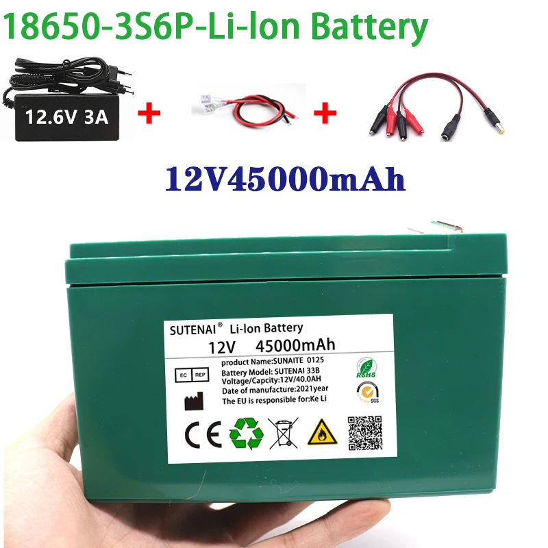 NEW 12V 45Ah 18650 lithium battery pack 3S6P built-in high current 40A Solar street lamp, xenon lamp, backup power supply, LED
NEW 12V 45Ah 18650 lithium battery pack 3S6P built-in high current 40A Solar street lamp, xenon lamp, backup power supply, LED