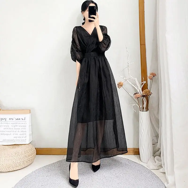 Plus size mesh tweee dress for female fashion slim summer chiffon long dress women solid color elegant dress with long sleeves s
Plus size mesh tweee dress for female fashion slim summer chiffon long dress women solid color elegant dress with long sleeves s