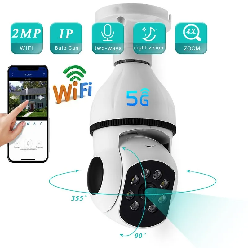 5G 2MP E27 Lamp Bulb Camera Indoor Wifi Security Camera Night Vision Full Color Human Automatic Tracking Video IP Socket Monitor
5G 2MP E27 Lamp Bulb Camera Indoor Wifi Security Camera Night Vision Full Color Human Automatic Tracking Video IP Socket Monitor