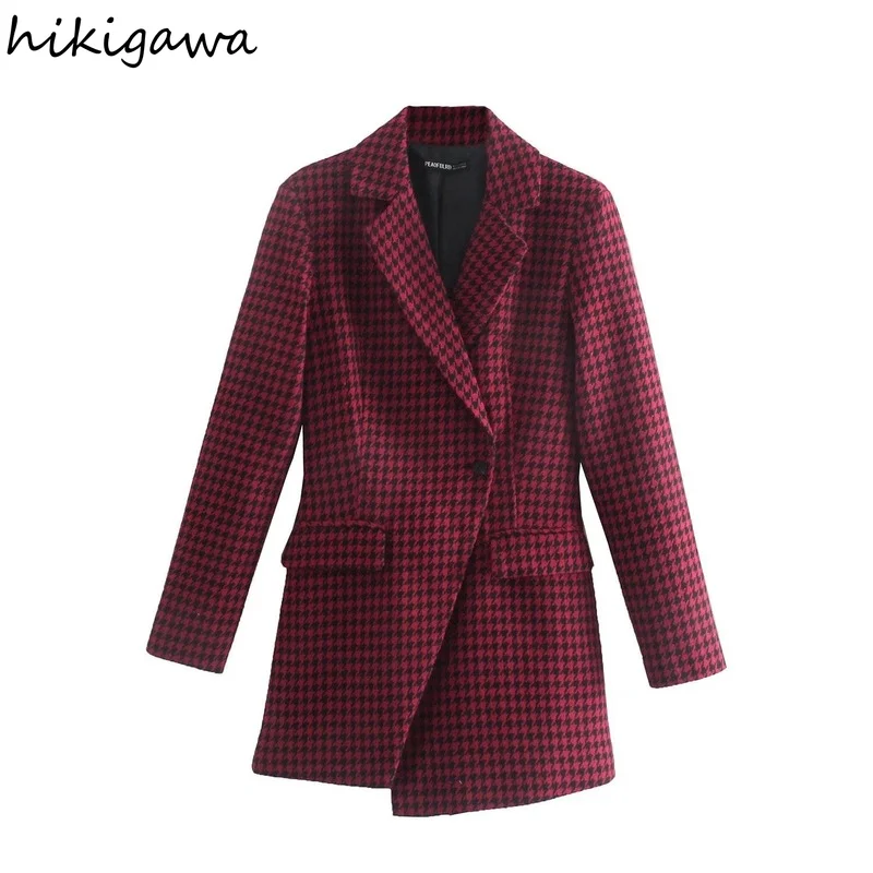 Hikigawa Women Fashion Houndstooth Blazer Jumpsuit Vintage Notched Long Sleeve Single Button Pockets Female Chic Design Rompers
Hikigawa Women Fashion Houndstooth Blazer Jumpsuit Vintage Notched Long Sleeve Single Button Pockets Female Chic Design Rompers