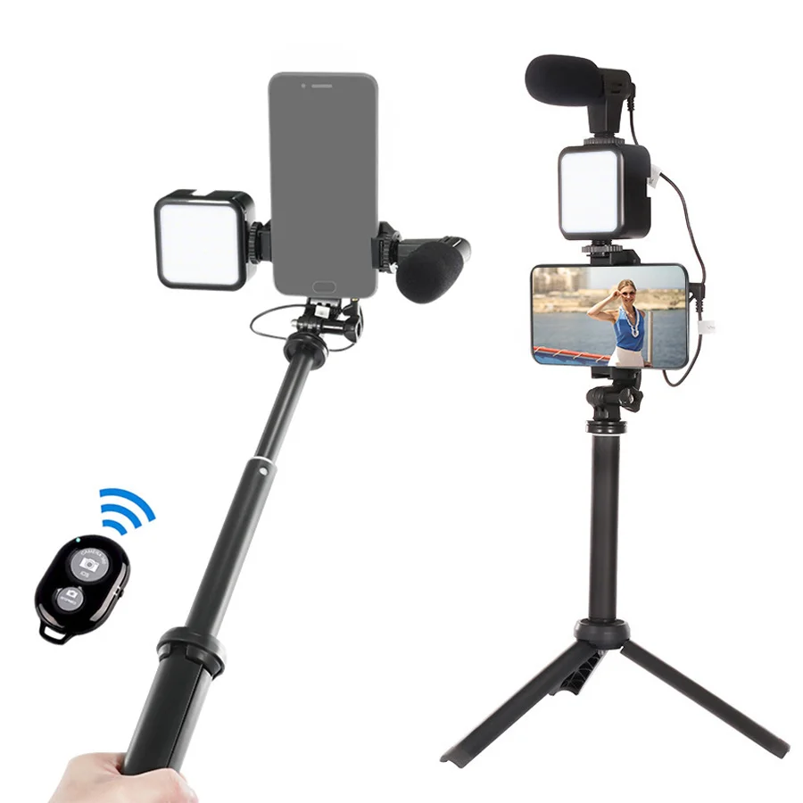 

Interview Live Studio Wireless Microphone For Phone/Camera Vlog Video Recording Shotgun Microphone LED Light Tripod for YouTube