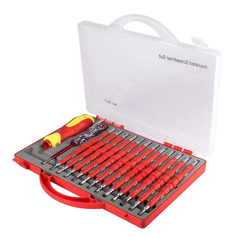 

Repair Tool Set Insulated Screwdriver Set 1000V with Magnetic Tip TPR Handle Electrician Soft-Grip Slotted Opening