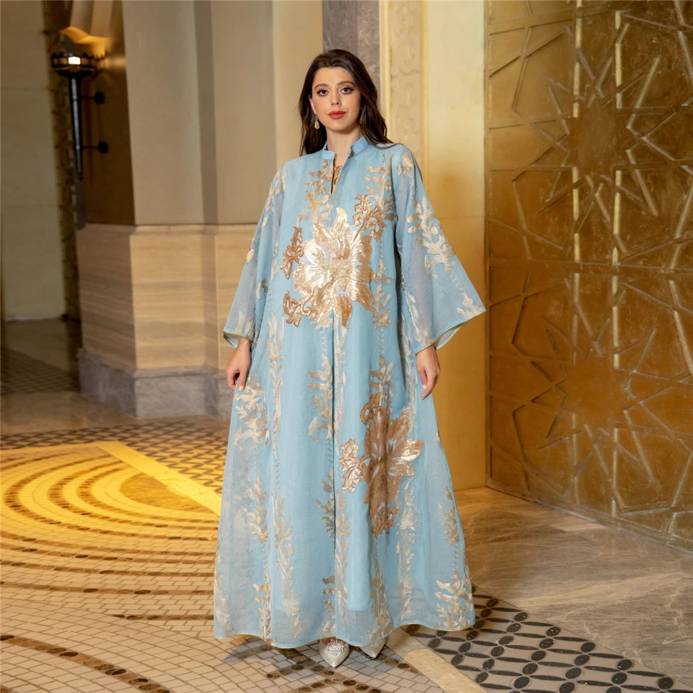 

Abayas for 2023 Elegant Women Muslim Sequin Embroidery Long Maxi Dress Turkey Ramadan Kaftan Arabic Gown Party Morocco Jalabiya