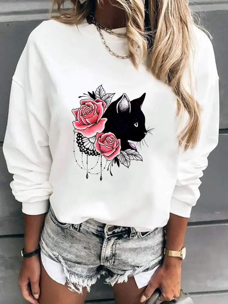 Flower Cat Lovely Style Autumn Spring Fall Top Pullovers For Women Fashion Printing Graphic Sweatshirts Female Casual Clothing 
Flower Cat Lovely Style Autumn Spring Fall Top Pullovers For Women Fashion Printing Graphic Sweatshirts Female Casual Clothing