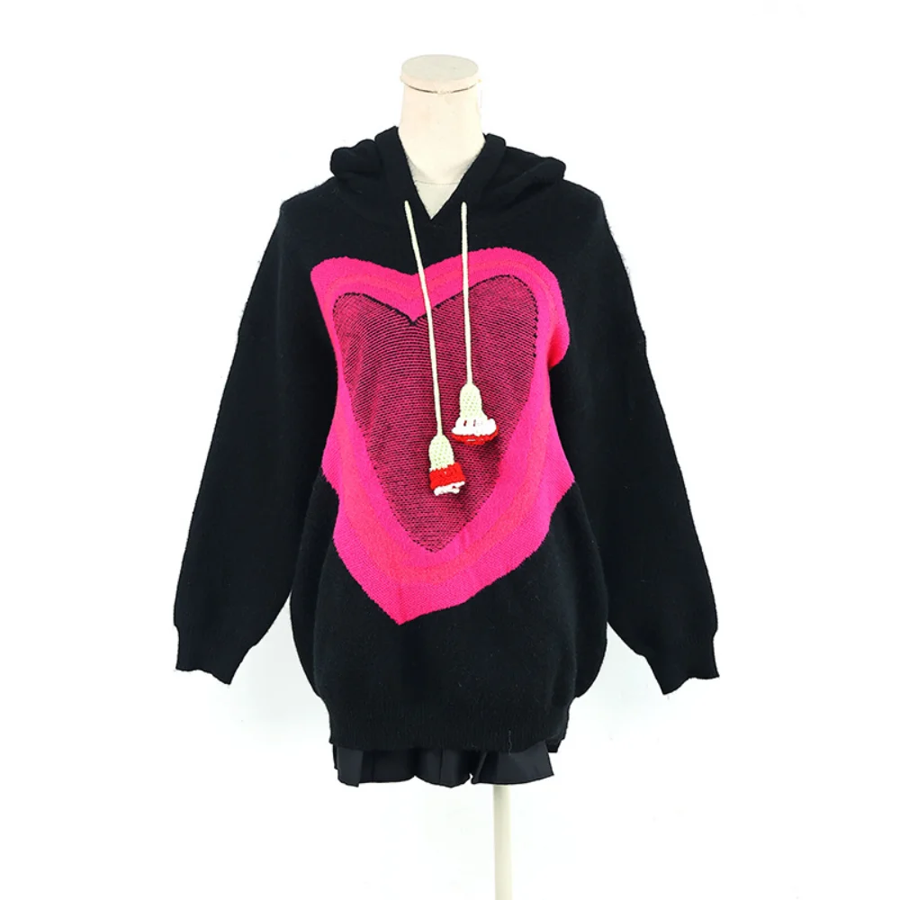 New Fall Winter Heart Patchwork Hooded Sweaters for Women Long Sleeve Lace Up Pullover Tops Jumper Loose Female Knitting Sweater 
New Fall Winter Heart Patchwork Hooded Sweaters for Women Long Sleeve Lace Up Pullover Tops Jumper Loose Female Knitting Sweater