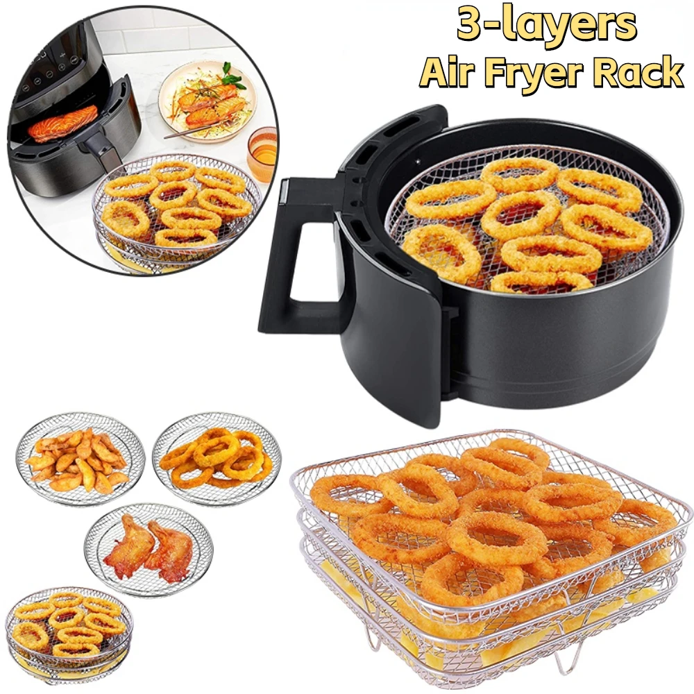 3-Layer Air Fryer Rack Stainless Steel Air Fryer Basket Tray Stackable Airfryer Rack Steamer Roasting Rack Home Kitchen Gadgets
3-Layer Air Fryer Rack Stainless Steel Air Fryer Basket Tray Stackable Airfryer Rack Steamer Roasting Rack Home Kitchen Gadgets