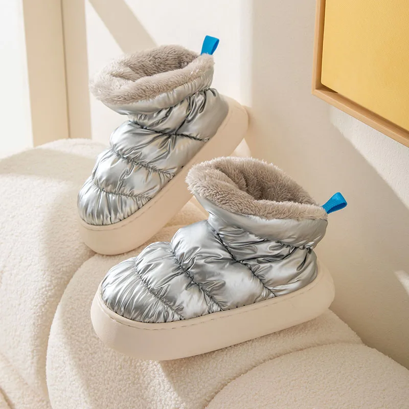 

Серебристые водонепроницаемые ботинки для снежной погоды, женские зимние ботильоны на толстой плюшевой подкладке и платформе, женская обувь с хлопковой подкладкой на толстой подошве, 2023