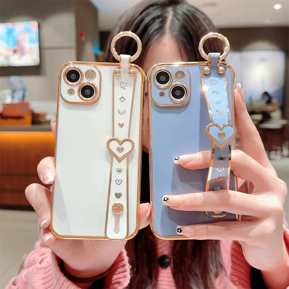 Plating Shockproof Soft Phone Case for iPhone 14 13 12 11 Pro Max Xs XR X 7 8 Plus Love Heart Wrist Strap Kickstand Back Cover
Plating Shockproof Soft Phone Case for iPhone 14 13 12 11 Pro Max Xs XR X 7 8 Plus Love Heart Wrist Strap Kickstand Back Cover