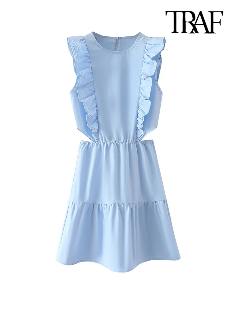 TRAF Women Fashion With Ruffled Hollow Out Mini Dress Vintage O Neck Sleeveless Female Dresses Vestidos Mujer
TRAF Women Fashion With Ruffled Hollow Out Mini Dress Vintage O Neck Sleeveless Female Dresses Vestidos Mujer