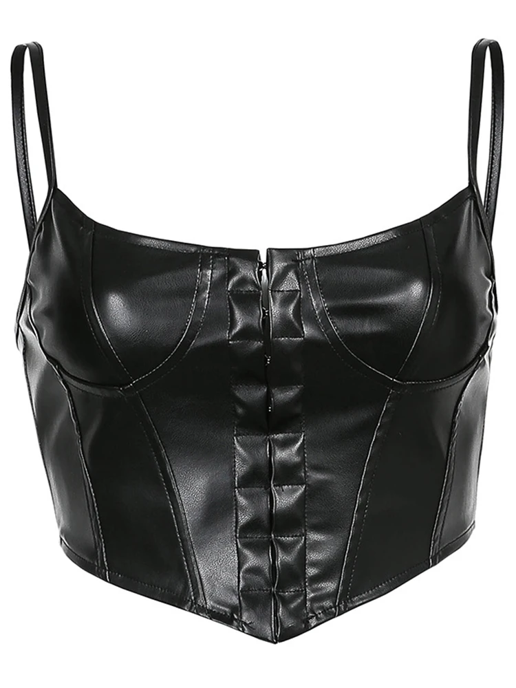 Summer PU Sexy Tank Top Women Corset breasted Crop Top Fashion Sleeveless Summer Vest Strap Clubwear Women Clothes New Top
Summer PU Sexy Tank Top Women Corset breasted Crop Top Fashion Sleeveless Summer Vest Strap Clubwear Women Clothes New Top