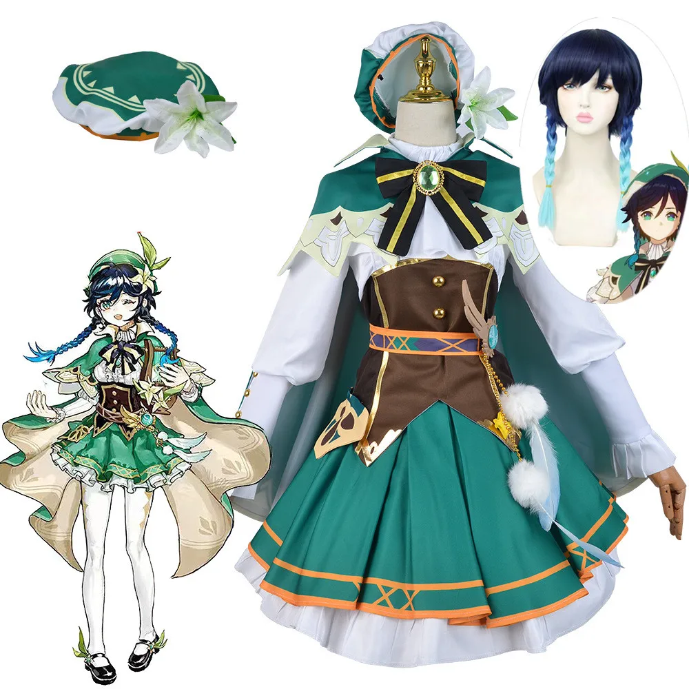 Костюм для косплея геншина ударного из аниме, костюм Венти для вечеринки с париком для взрослых женщин, одежда для Хэллоуина, карнавала
Костюм для косплея геншина ударного из аниме, костюм Венти для вечеринки с париком для взрослых женщин, одежда для Хэллоуина, карнавала