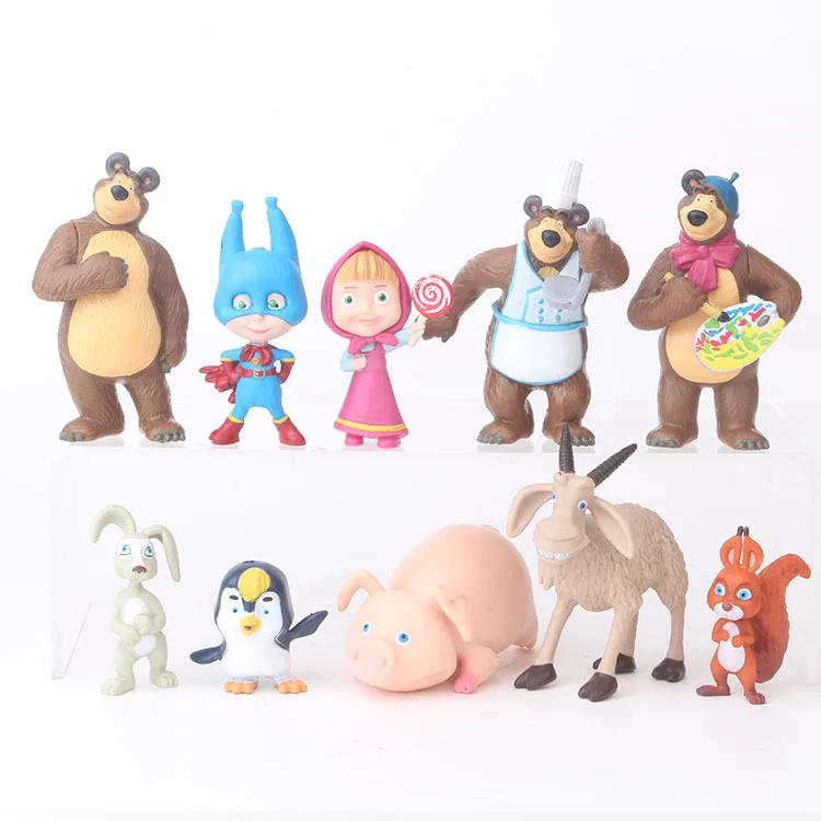 

10Pieces Masha and the Bear Anime Action Figure PVC toys Collection figures for friends gifts