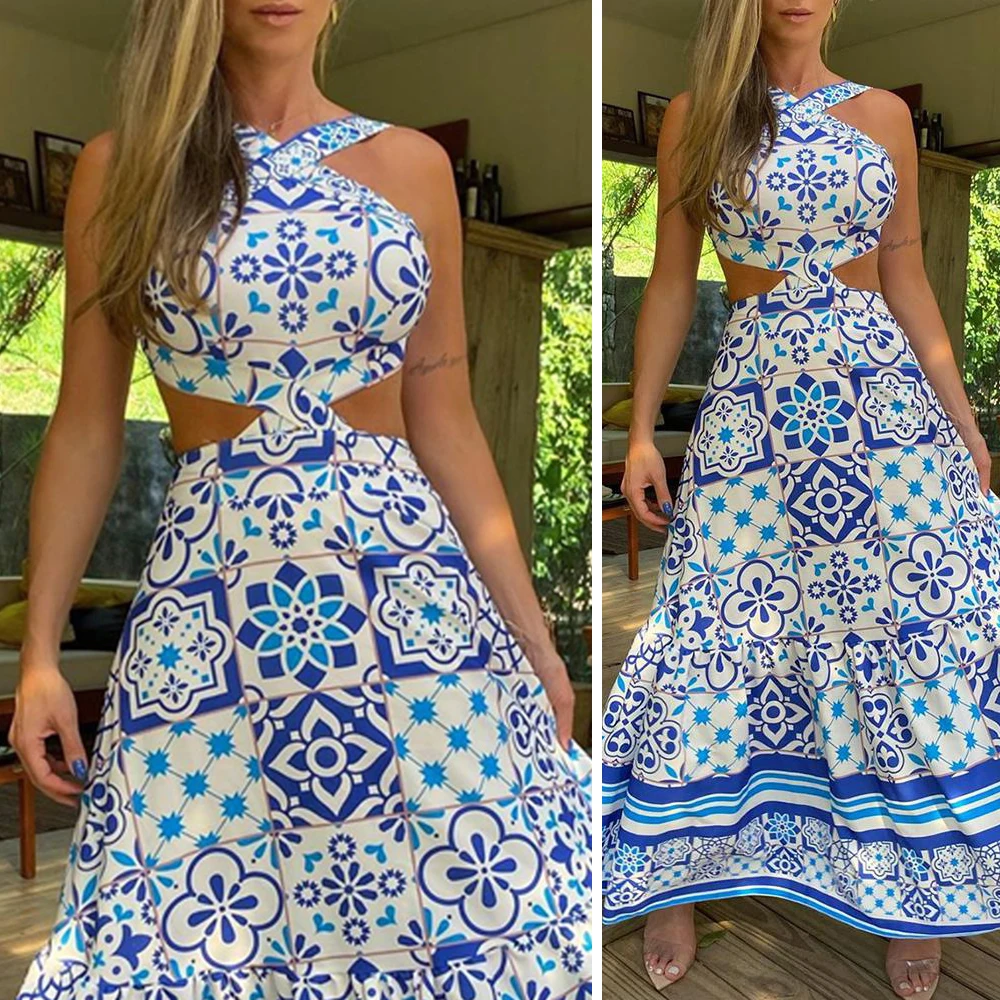 2021 Dress Long Summer Beach Dress Suit Feminine Halter Neck Halter Retro Print Sleeveless New Beach Sun Skirt Suit
2021 Dress Long Summer Beach Dress Suit Feminine Halter Neck Halter Retro Print Sleeveless New Beach Sun Skirt Suit