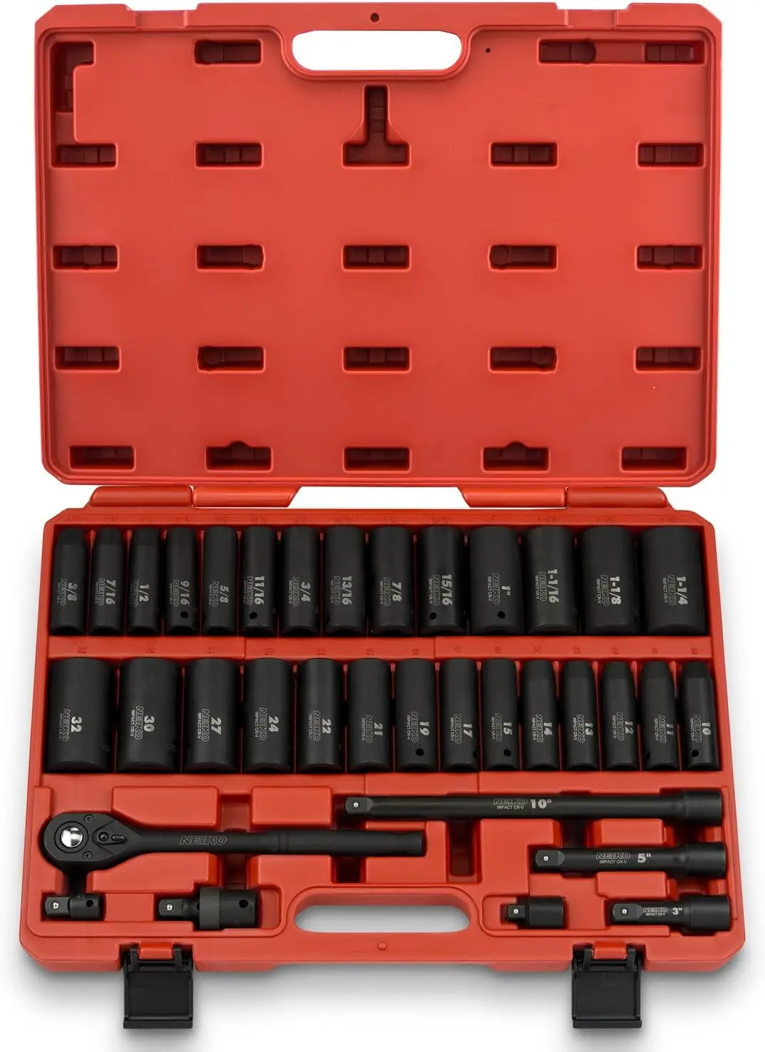 1/2" Socket Set, 35 Piece, Deep Socket Kit Assortment, Standard SAE (3/8\u201D-1-1/4\u201D) and Metric MM (10-32mm) Sizes,
1/2" Socket Set, 35 Piece, Deep Socket Kit Assortment, Standard SAE (3/8\u201D-1-1/4\u201D) and Metric MM (10-32mm) Sizes,