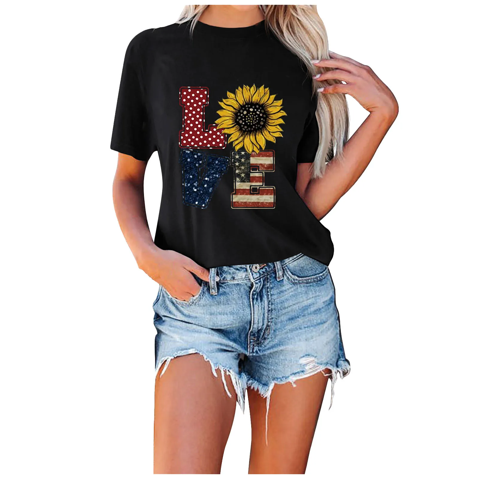 Женская футболка с коротким рукавом, круглым вырезом и принтом букв
Женская футболка с коротким рукавом, круглым вырезом и принтом букв