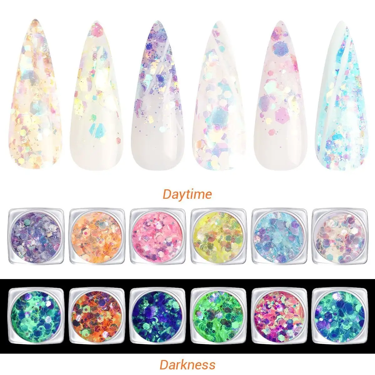 6pcs/set Luminous Nail Art Glitter Kit Nail Glitter Sequins Fluorescent Green Luminous Flake Slices Manicure DIY Decorations
6pcs/set Luminous Nail Art Glitter Kit Nail Glitter Sequins Fluorescent Green Luminous Flake Slices Manicure DIY Decorations