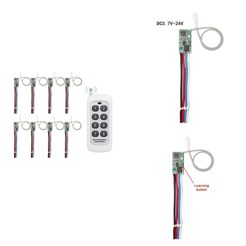 Wireless 433Mhz Remote Control DC 3.6V-24V Mirco Switch Receiver Module And 433Mhz Remote Control,And 8 Receiver
Wireless 433Mhz Remote Control DC 3.6V-24V Mirco Switch Receiver Module And 433Mhz Remote Control,And 8 Receiver