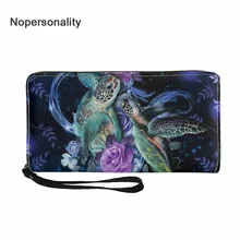 Nopersonality Leather Wallets for Women Roses and Sea Turtle Print Long Clutch Hand Bag Zipper Credit Card Holder Money Purse