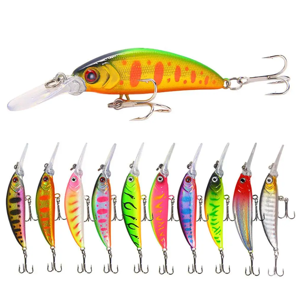 

YFASHION 10pcs 7cm/5.7g Minnow Hard Fishing Lures Long Casting Fake Bait Fishing Gears For Bass Salmon Pikes Trout