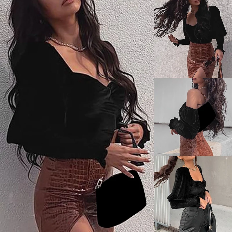 ASDS-Square Neck Lantern Sleeve Shirts For Women Vintage Sexy Black Velvet Corset Top With Sleeves Ladies Tops
ASDS-Square Neck Lantern Sleeve Shirts For Women Vintage Sexy Black Velvet Corset Top With Sleeves Ladies Tops