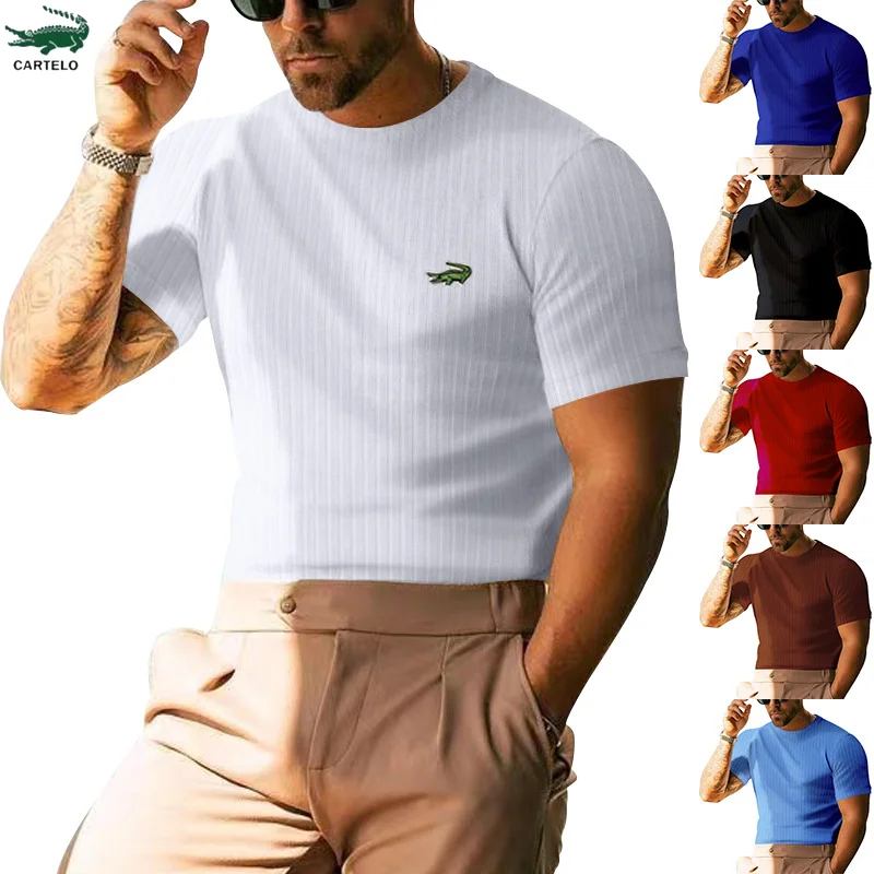 Cartelo Embroidery Europe and Us Men's Summer Short Sleeved Solid Color Casual Loose Striped Round Neck T Shirt Wholesale Men 
Cartelo Embroidery Europe and Us Men's Summer Short Sleeved Solid Color Casual Loose Striped Round Neck T Shirt Wholesale Men