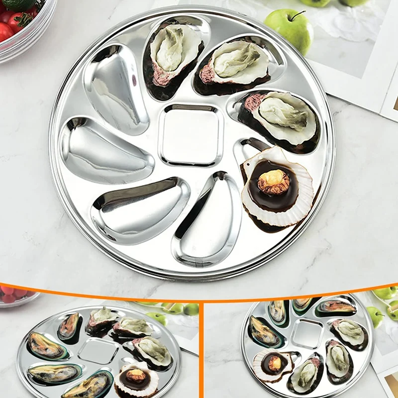 4PCS Oyster Plate Stainless Steel Oyster Plates Shell Shaped Durable Oyster Container With 8 Slots For Oyster Sauce
4PCS Oyster Plate Stainless Steel Oyster Plates Shell Shaped Durable Oyster Container With 8 Slots For Oyster Sauce