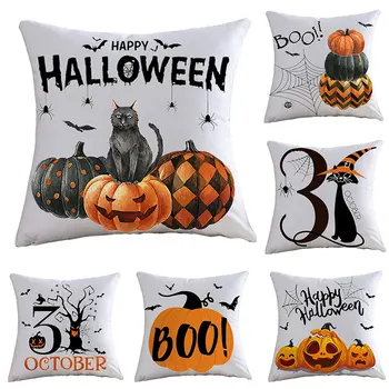 40/45/50/60cm Halloween Cushion Cover Pumpkin Bat Wizard Ghost Halloween Home Decorative Sofa Car Chair Decor Pillow Case