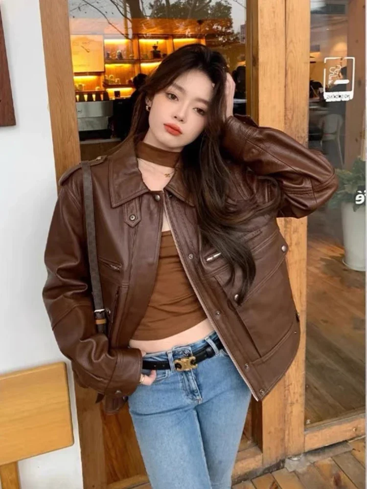 Women Spring Autumn Jackets Tops New Short American Loose Retro Leisure Port Style Motorcycle PU Leather Jacket Coat D4589 
Women Spring Autumn Jackets Tops New Short American Loose Retro Leisure Port Style Motorcycle PU Leather Jacket Coat D4589